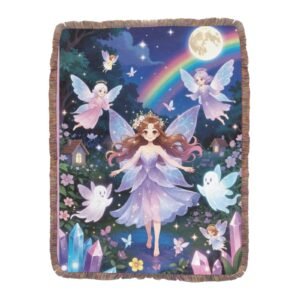 mystical angels, fairies and moons blanket Ultra-Soft Fringe Blanket 60x80 (Mixed Green)