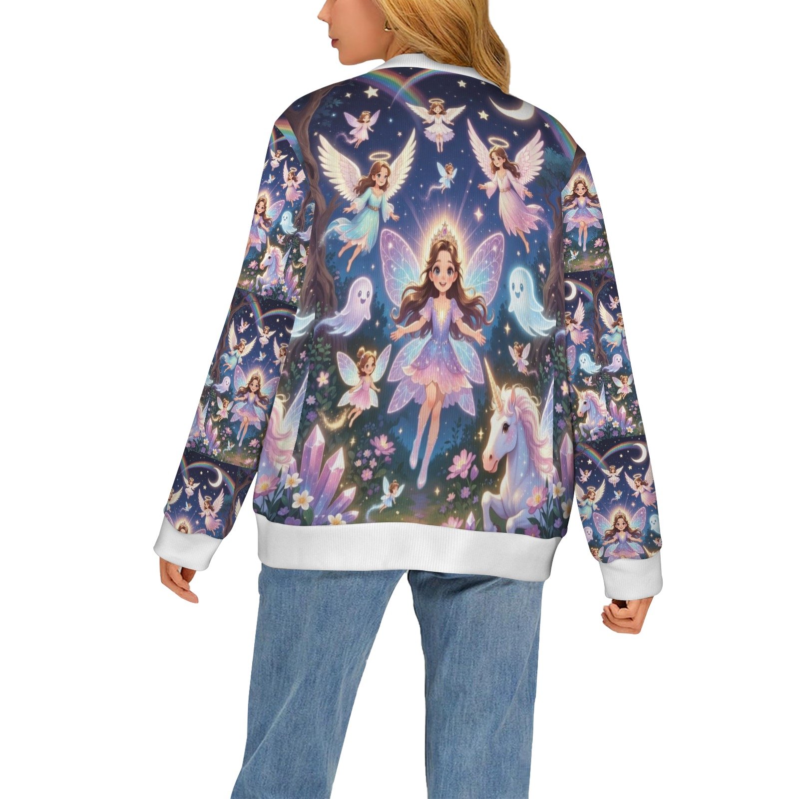 Women's Mystical Angel Unicorn print Women's Ribbed Cardigan - Image 3