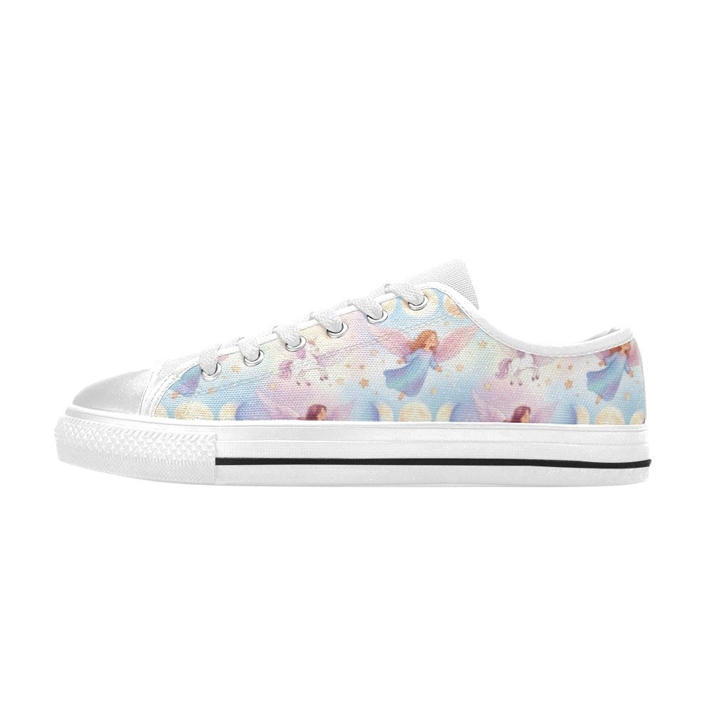 Mystical Angels, Unicorns and Triple Moon print kid's shoes Low Top Canvas