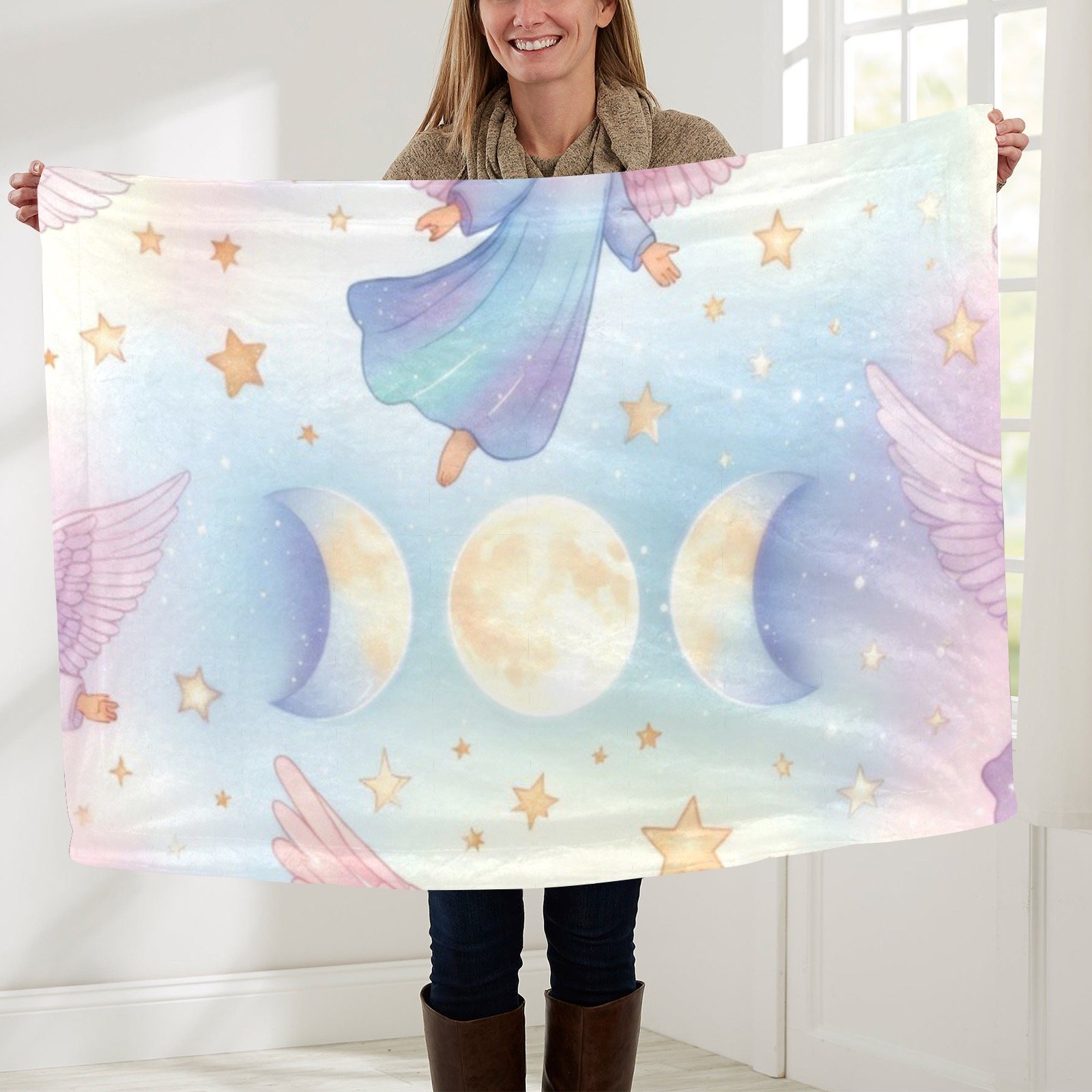 Mystical Angels, Unicorn and Triple Moons Baby Blanket - Image 3