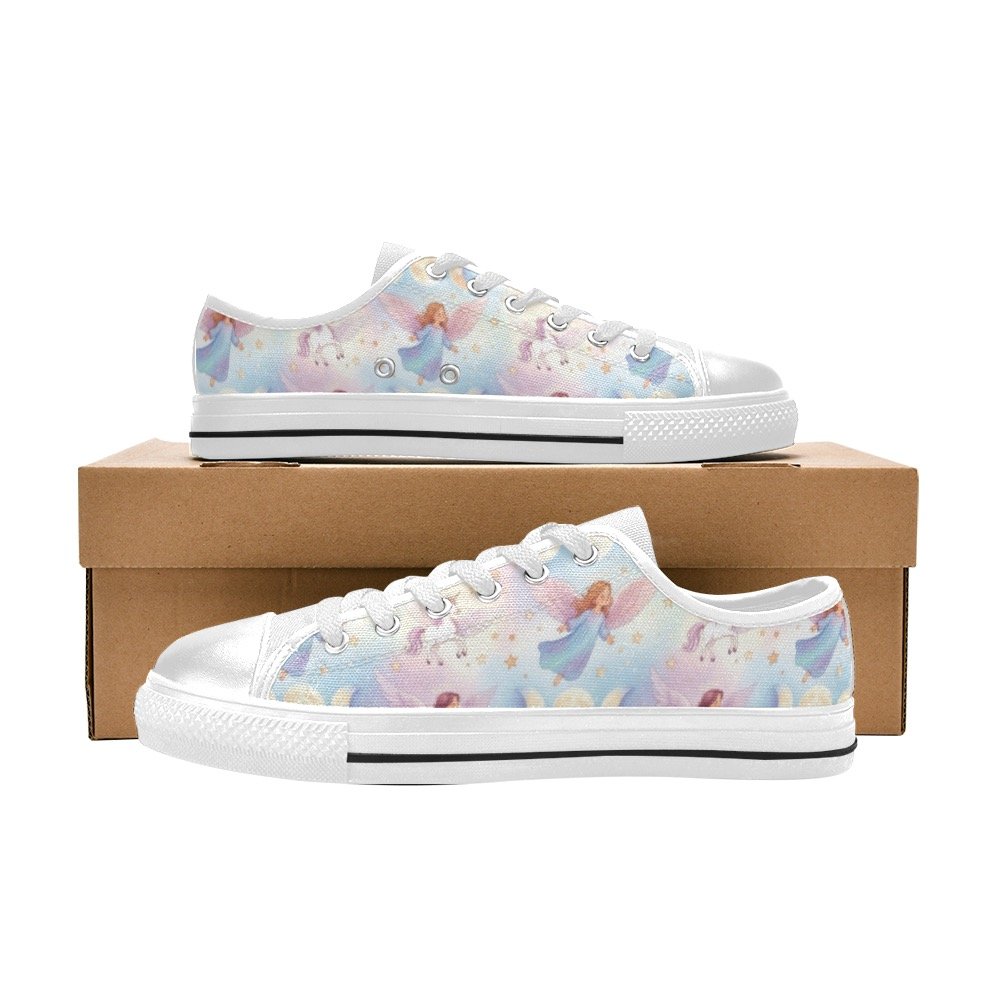 Mystical Angels, Unicorns and Triple Moon print kid's shoes Low Top Canvas - Image 3