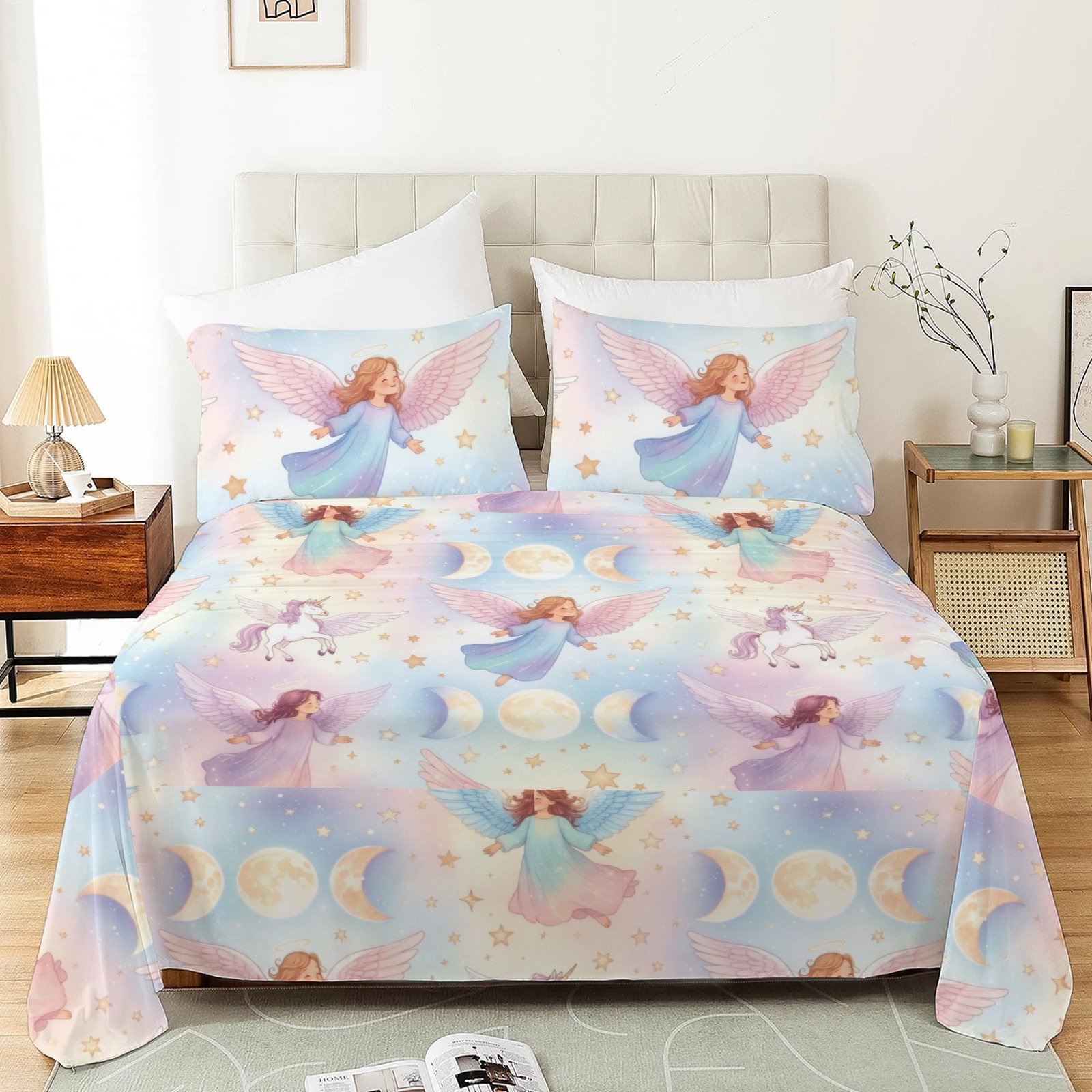 mystical angels, unicorns and triple moons queen size comforter duvet set 3-Piece Bedding Set 90x90inch - Image 5