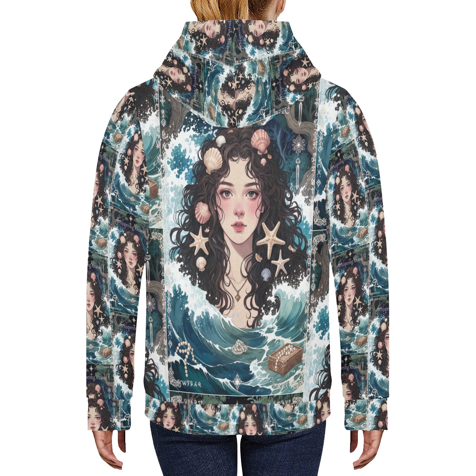 whispering arcane ocean goddess hoodie Women's Long Sleeve Fleece Hoodie - Image 4