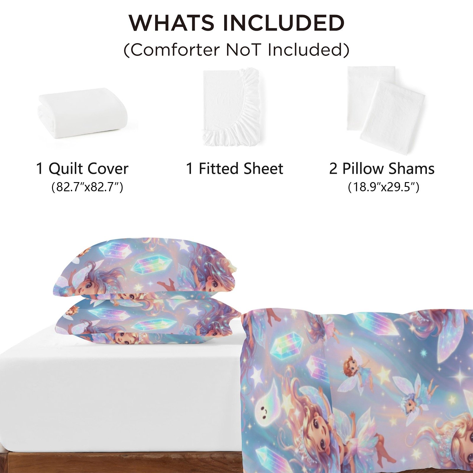 Mystical Fairies Comforter Set, Pastel Fairies, Fairytale Bedding 4-Piece Bedding Set with Blank Fitted Sheet 82.7x82.7inch - Image 5