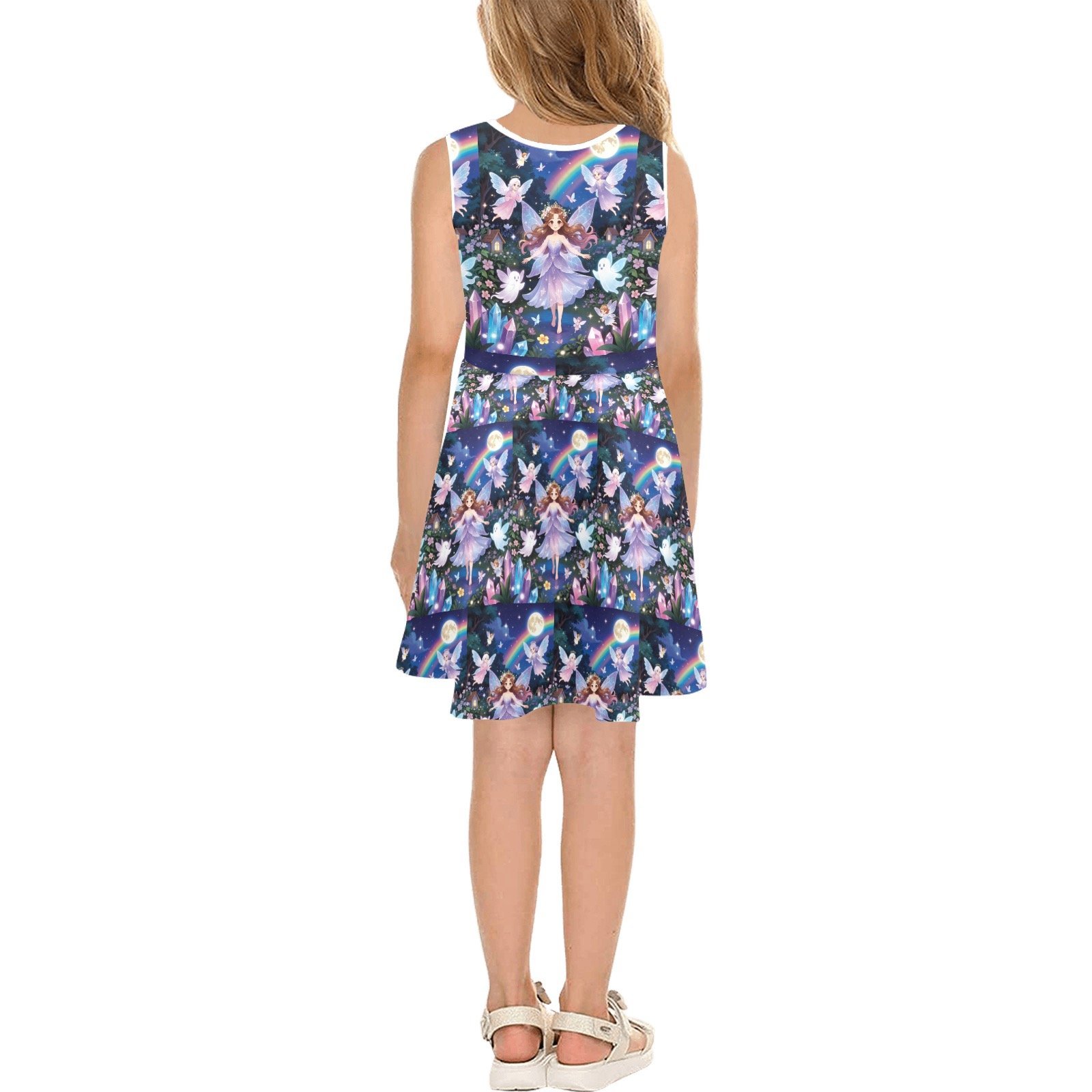 Girl's Angel, Fairy, Crystals Magical print Sundress Girls; Sleeveless Sundress - Image 2