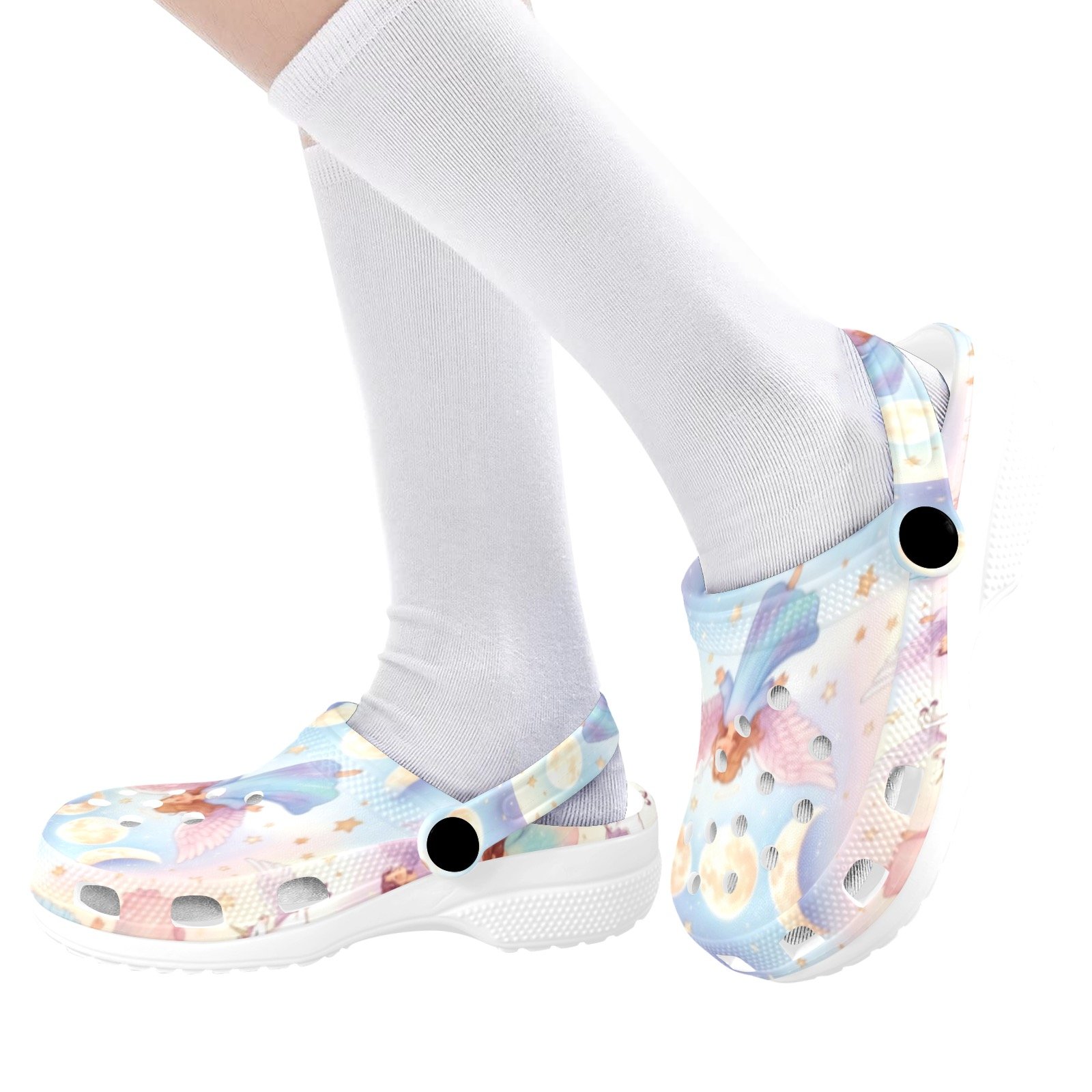 Kid's Mystical Angel's, Unicorn's and Triple Moons Print Foam Clogs for Kids - Image 5