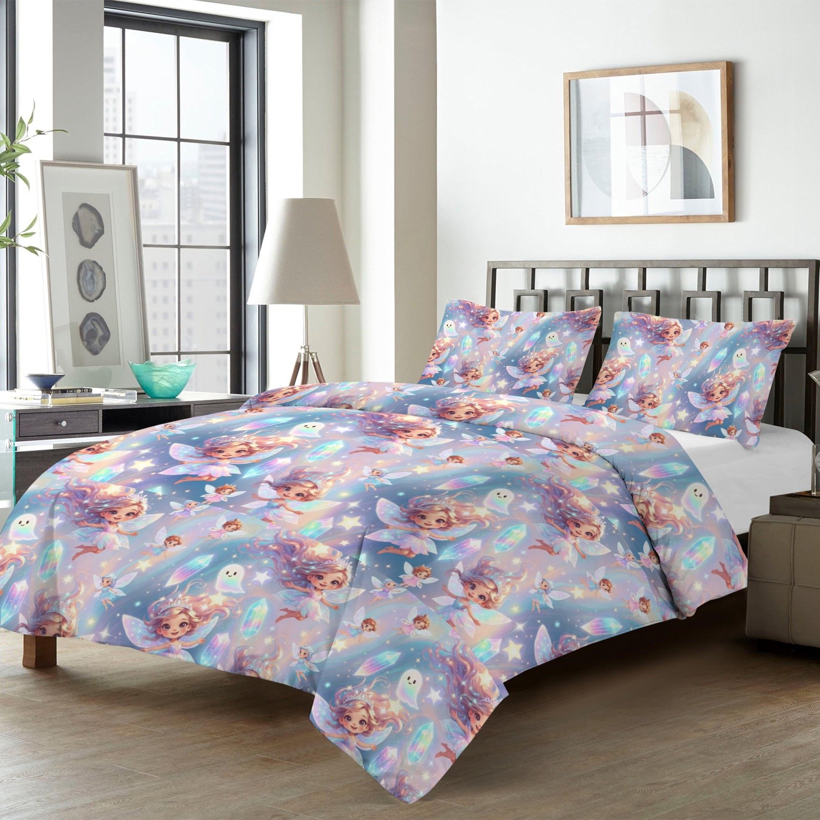 Mystical Fairies Comforter Set, Pastel Fairies, Fairytale Bedding 4-Piece Bedding Set with Blank Fitted Sheet 82.7x82.7inch - Image 2