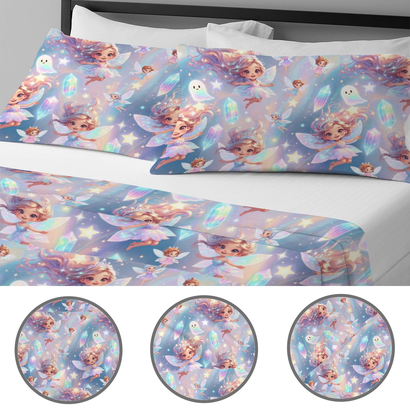 Mystical Fairies Comforter Set, Pastel Fairies, Fairytale Bedding 4-Piece Bedding Set with Blank Fitted Sheet 82.7x82.7inch - Image 3