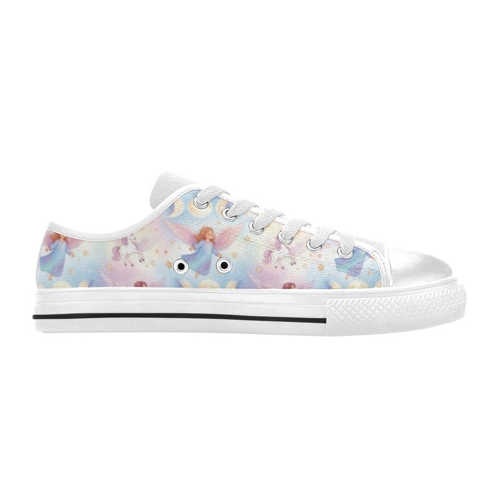 Mystical Angels, Unicorns and Triple Moon print kid's shoes Low Top Canvas - Image 2