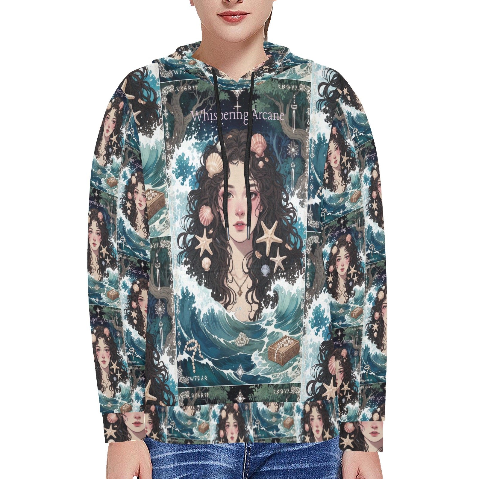whispering arcane ocean goddess hoodie Women's Long Sleeve Fleece Hoodie - Image 3