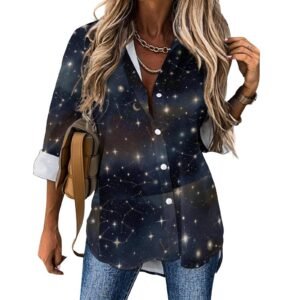 Starry Sky Long Sleeve Blouse Womens All Over Print Cotton Long Sleeve Shirt