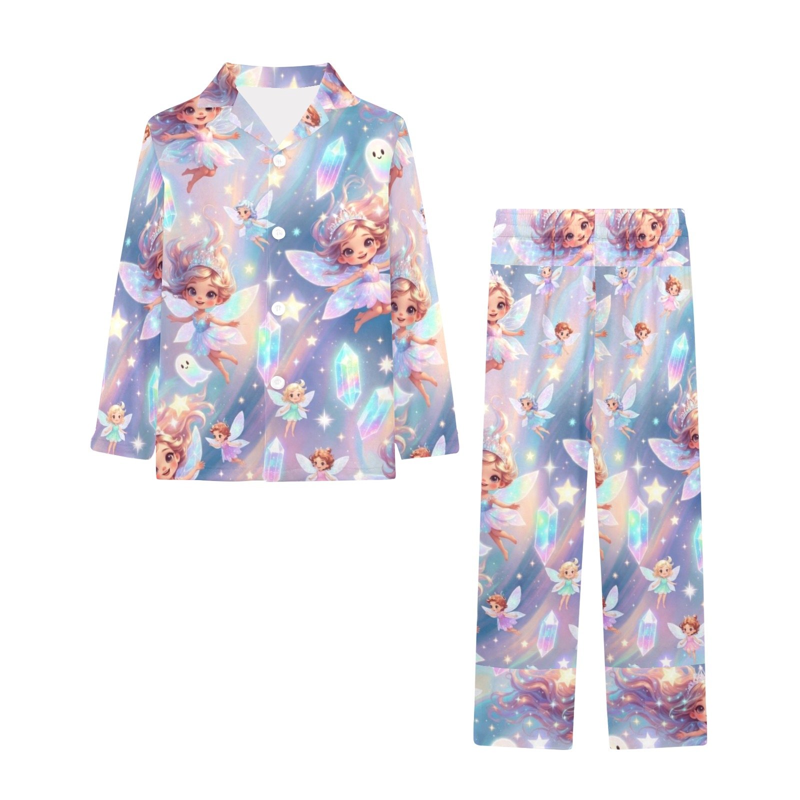Magical Angel's, Fairies Crystals print Sleepwear Little Girl's; V-Neck Long Pajama Set - Image 3
