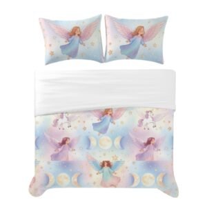 mystical angels, unicorns and triple moons queen size comforter duvet set 3-Piece Bedding Set 90x90inch