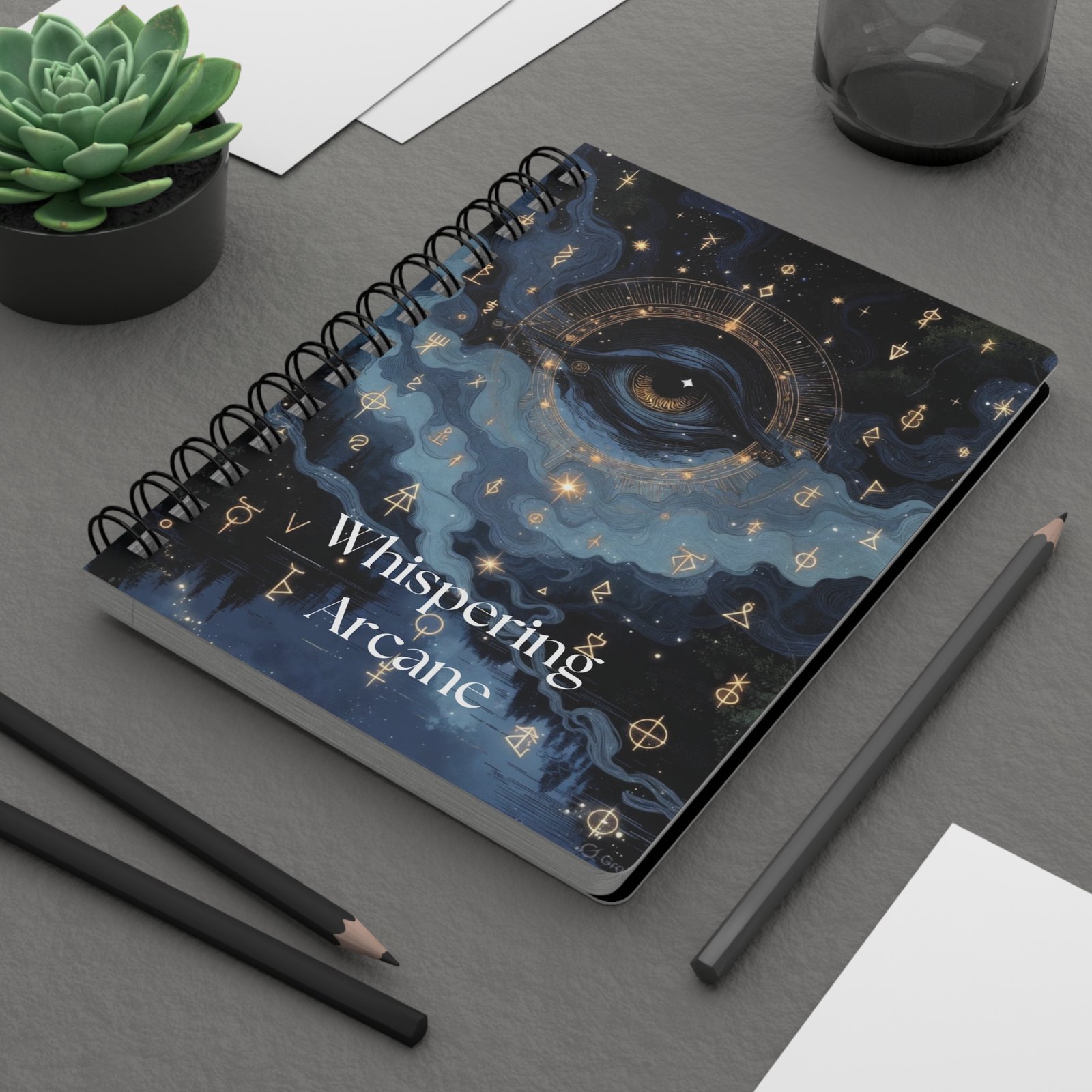 Mystic Moon Spiral Journal — "Whispering Arcane" Celestial Notebook for Witches, Tarot & Astrology