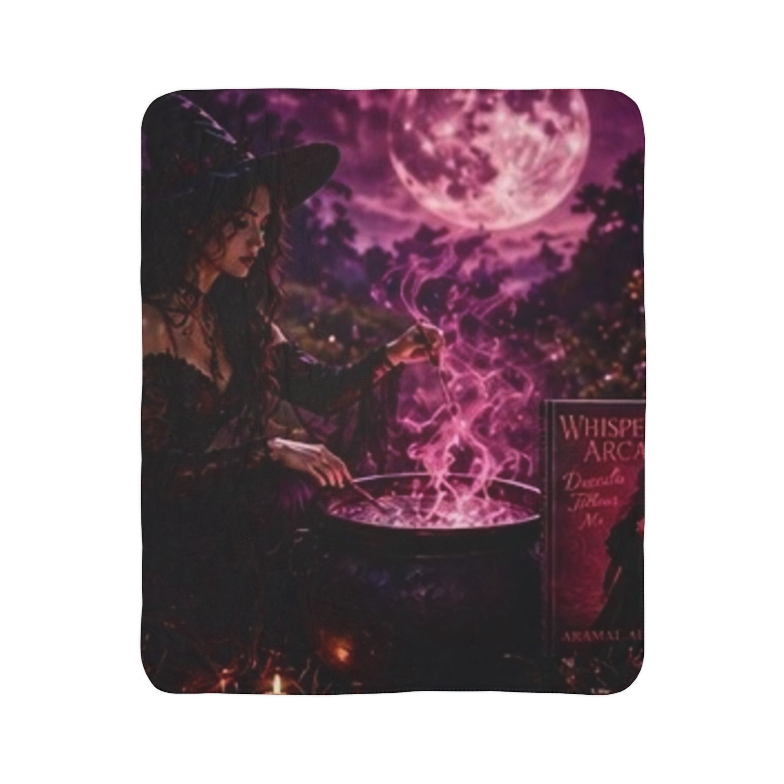 Dracula Follows Me - Witch Cauldron Moon Sherpa Blanket — Mystical Pink Magic Throw - Image 11