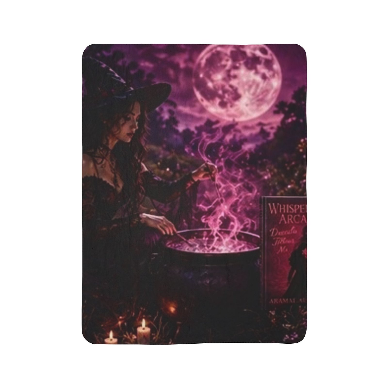 Dracula Follows Me - Witch Cauldron Moon Sherpa Blanket — Mystical Pink Magic Throw - Image 6