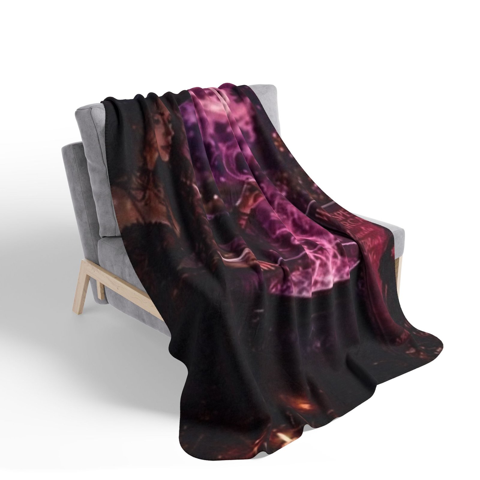 Dracula Follows Me - Witch Cauldron Moon Sherpa Blanket — Mystical Pink Magic Throw - Image 4